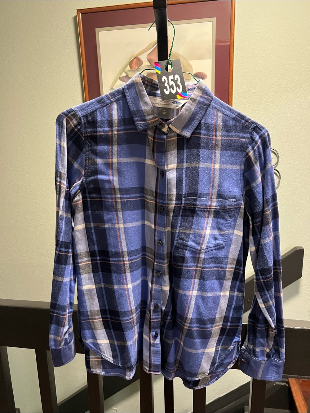 EUC Old Navy Blue Plaid Button-Down Long Sleeve Shirt Medium #353